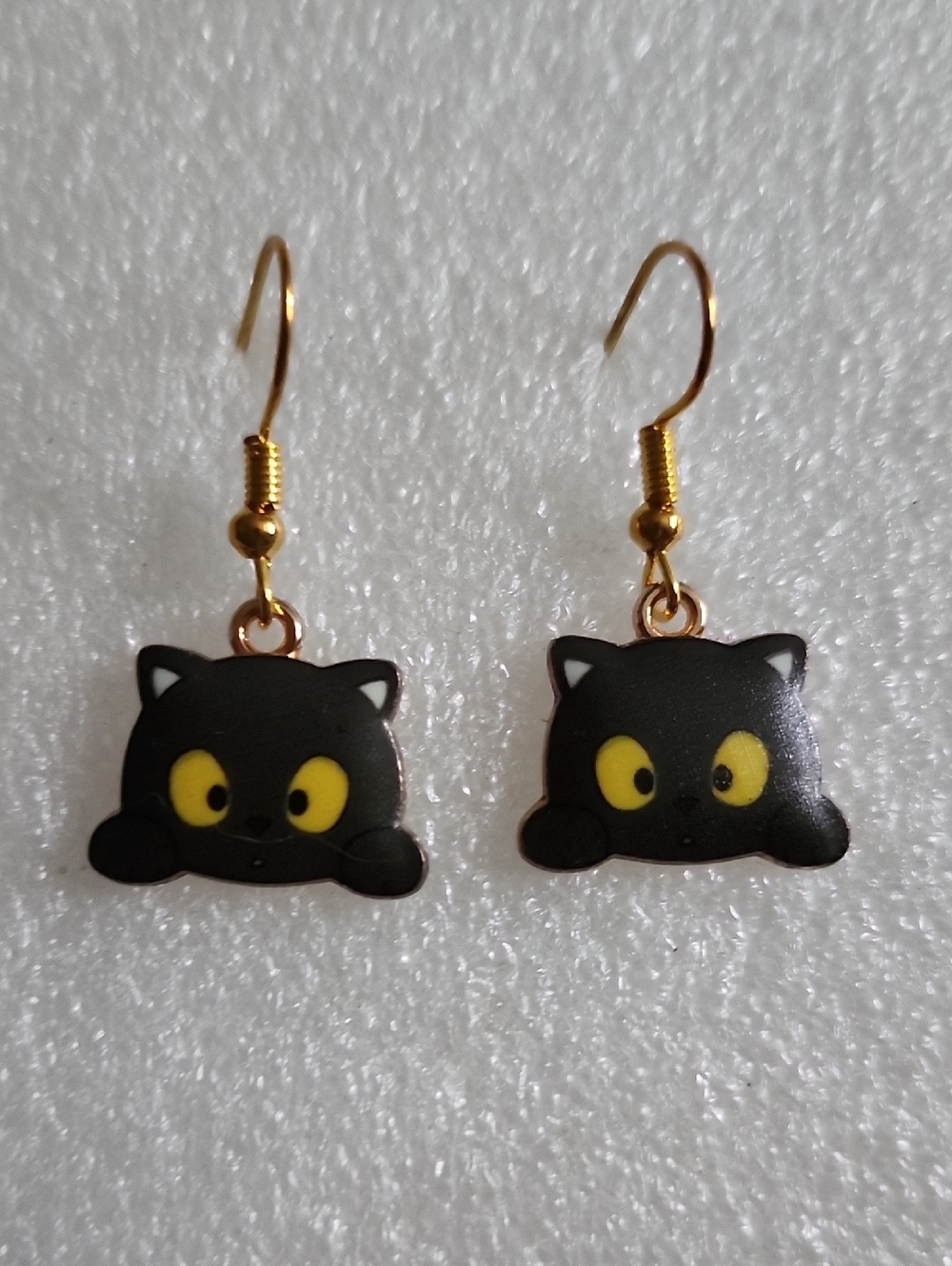 Hand Crafted Black Cat Earrings with Yellow Eyes - Playful Dangle